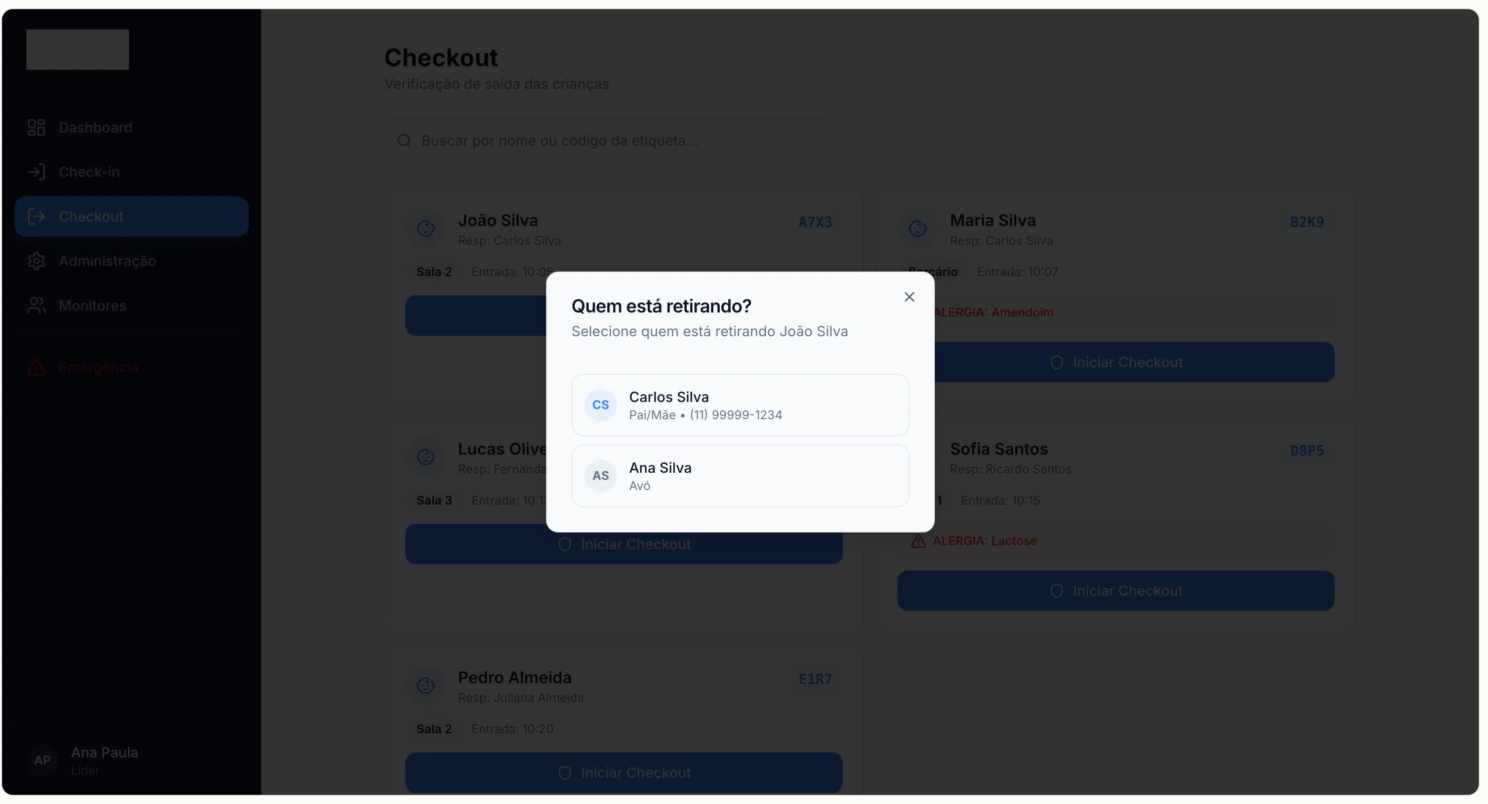 Retirada segura em tela única