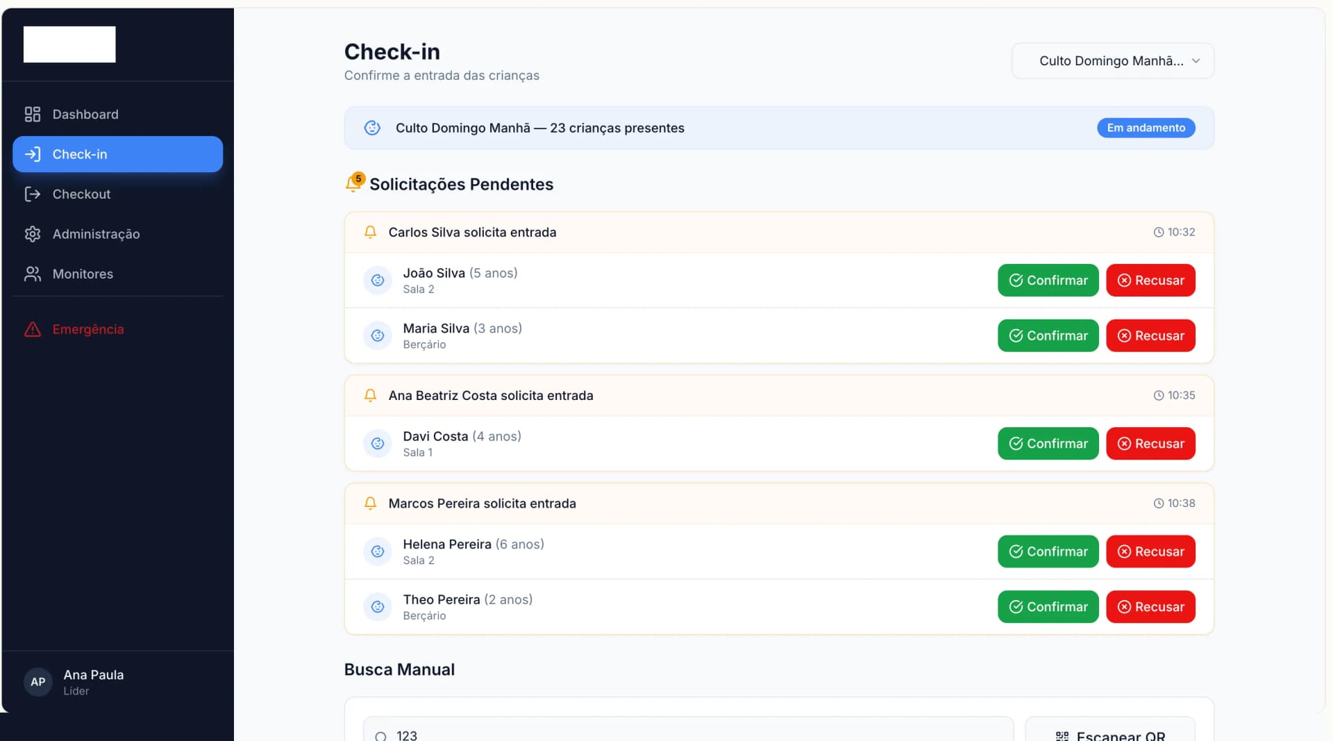 Tela de check-in do DeiGuard